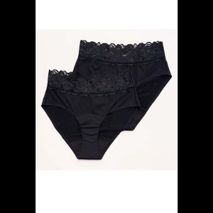 AntixProof 2-Pack Lace Trim Mid Rise Leak Resistant Briefs Black/Black -